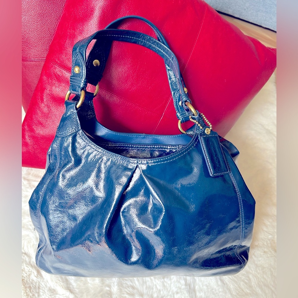 Coach Patent Leather Rare Blue Large Maggie Shoulder Bag (2009)